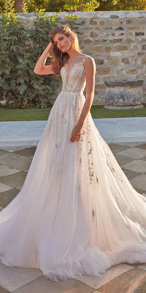 romantic bridal gowns a line illusion neckline floral lace gaia lahav