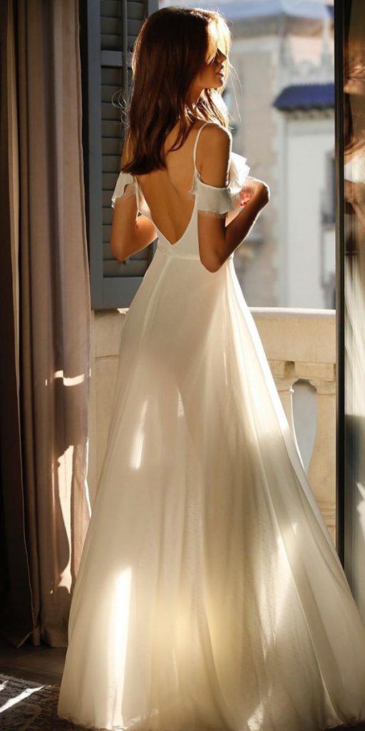 romantic bridal gowns a line simple with spaghetti straps low back beach berta