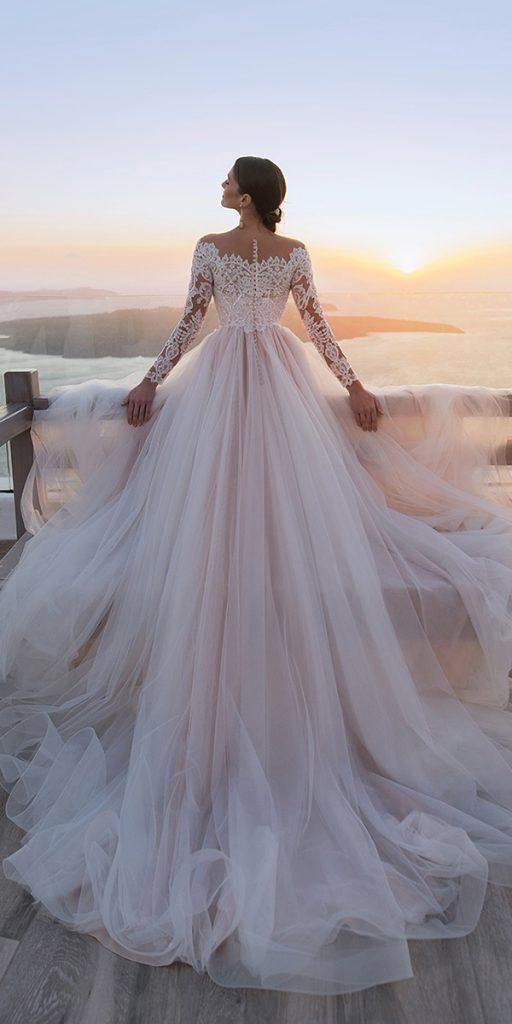 top wedding dresses ball gown blush with long sleeves lace blunnybridal