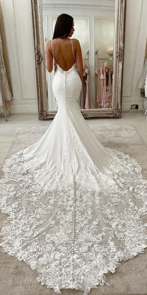 top wedding dresses mermaid backless with straps lace train martinalianabridal