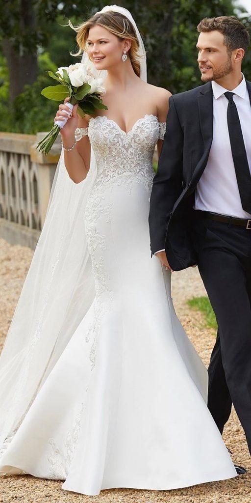 trumpet wedding dresses sweetheart neckline lace off the shoulder mori lee
