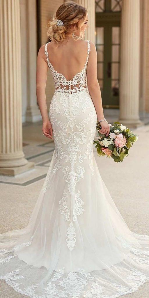 trumpet weddingdresses trumpet with spaghetti straps lace with train missstellayork