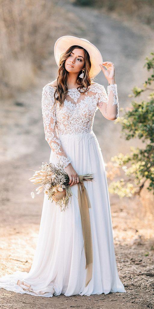 unique lace wedding dresses a line with long sleeves lace top country maggie sottero