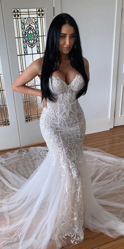 unique lace wedding dresses mermaid sweetheart strapless neckline nektaria