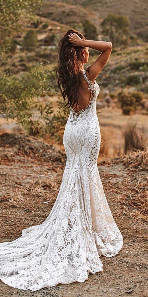 vintage lace wedding dresses trumpet backless with train galialahav