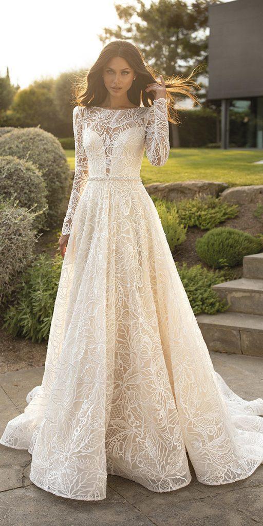 wedding dresses with lace sleeves a line ivory country pronovias
