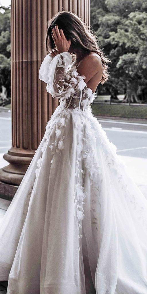 ball gown wedding dresses off the shoulder low back floral appliques leahdagloria