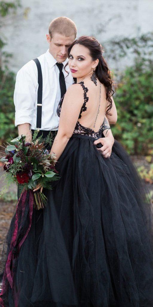 black wedding dresses ball gown low back tulle skirt ashley cook photography