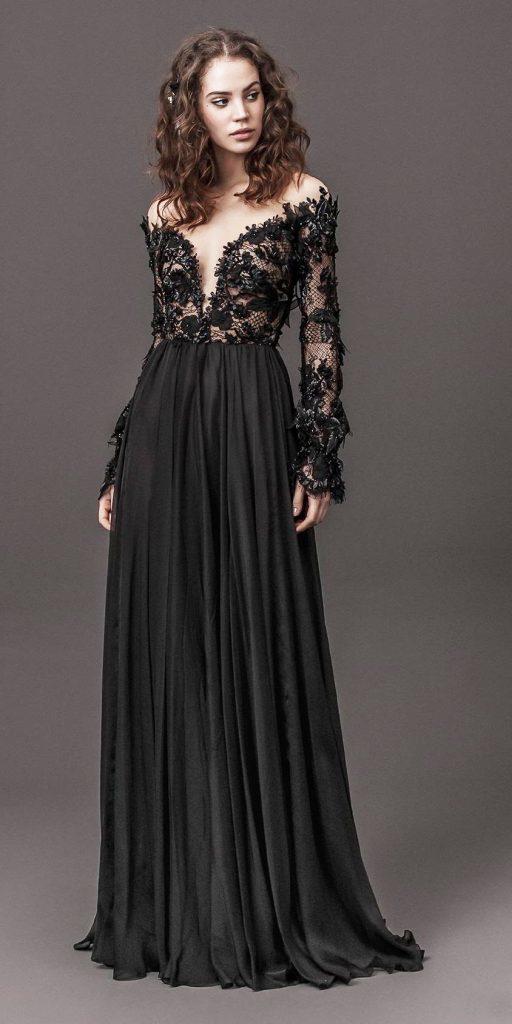 gothic wedding dresses a line with long sleeves floral appliques daalarma