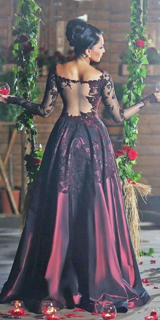gothic wedding dresses burgundy with illusion long sleeves ahmad younes