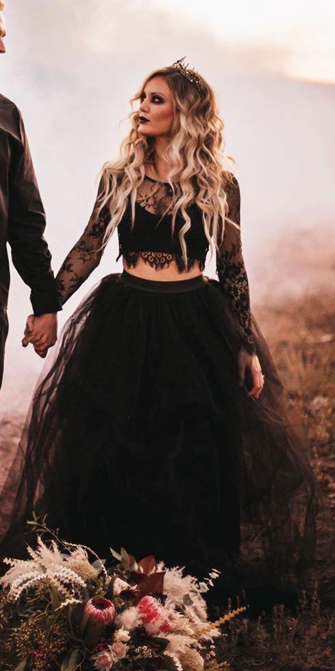 gothic wedding dresses with long sleeves lace top tulle skirt stephenieramsayphoto