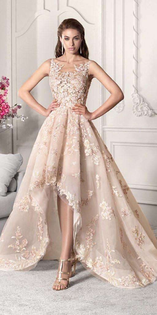 high low wedding dresses lace floral pink demetrios