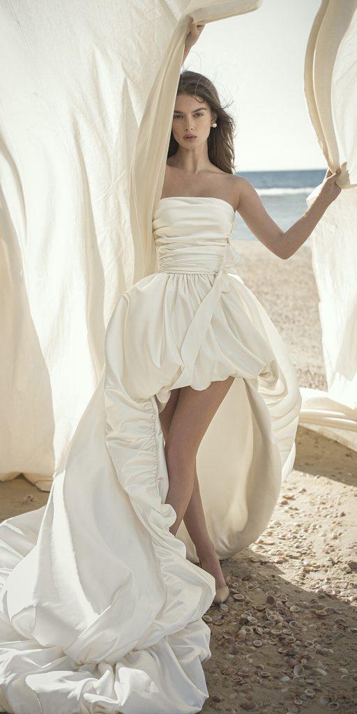 high low wedding dresses simple strapless neckline with train alonlivne