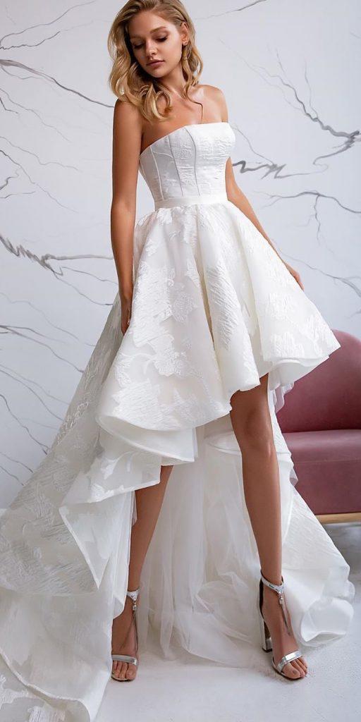 high low wedding dresses strapless neckline with train evalendel