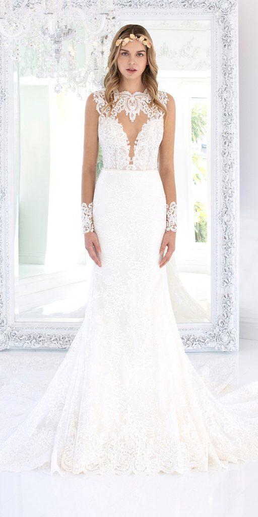 illusion long sleeve wedding dresses fit and flare tattoo effect neckline lace winniecouture