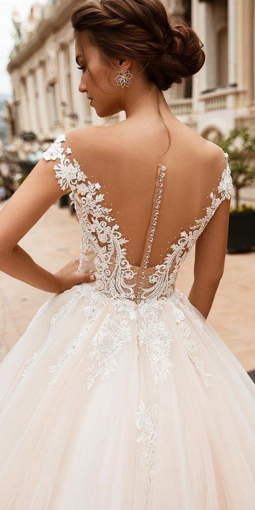 lace back wedding dresses ball gown with buttons vierobridal