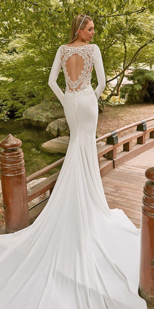 lace back wedding dresses open back with long sleeves trumpet sanpatrick