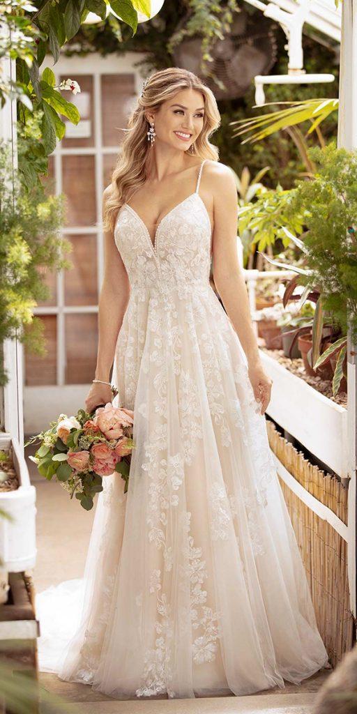 lace beach wedding dresses a line with spaghetti straps country essensedesigns