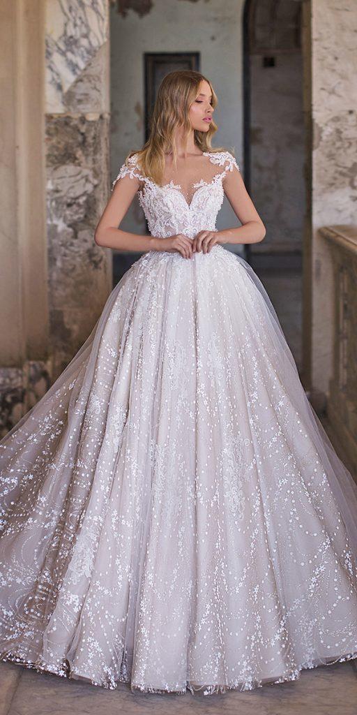 lace bridal gowns ball gown illusion neckline wona