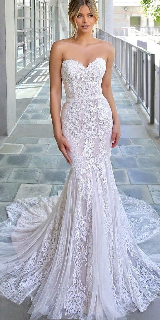 lace bridal gowns fit and flare sweetheart strapless neckline enzoani