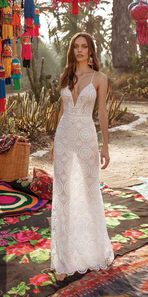 lace bridal gowns with spaghetti straps beach asafdadush