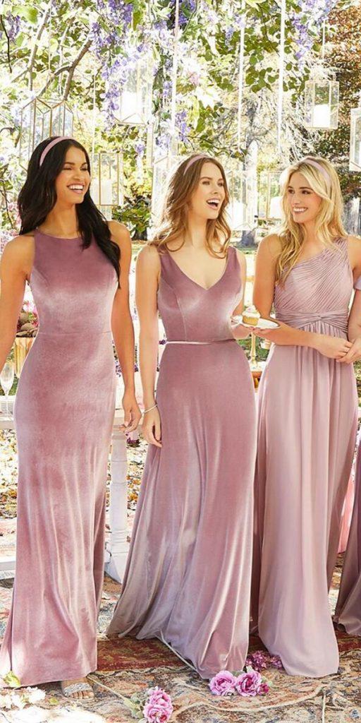 long bridesmaid dresses velur pale rustic mori lee