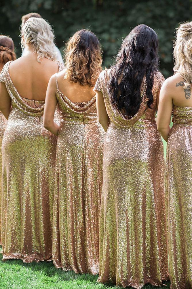 sequin bridesmaid dresses gold summer long shoprevelry