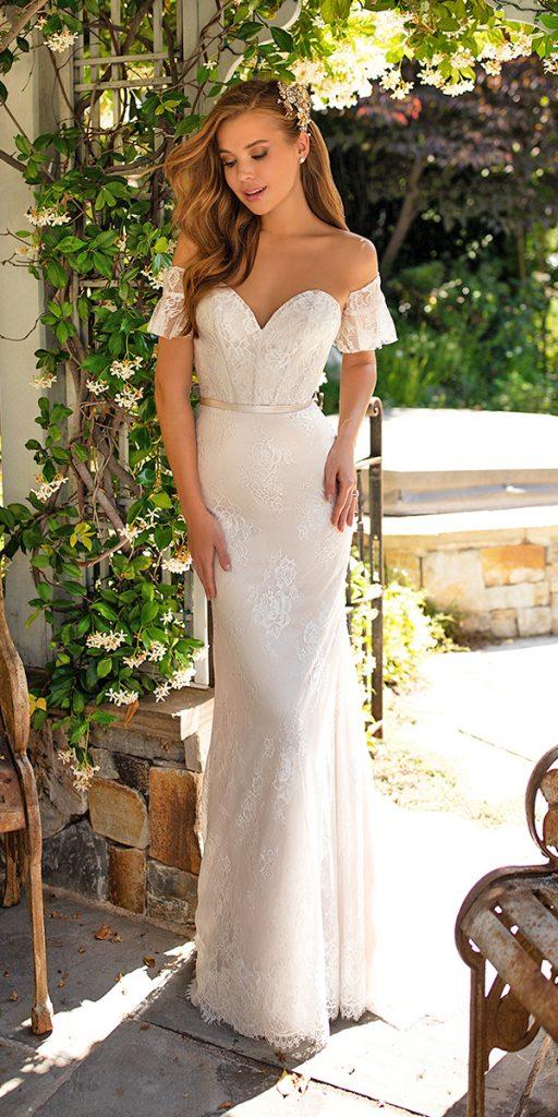 spring wedding dresses sweetheart neckline off the shoulder lace val stefani