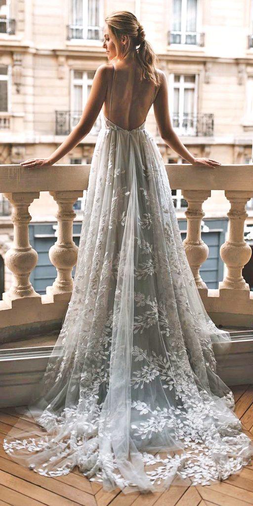 summer wedding dresses a line with spaghetti sraps backless vagabond