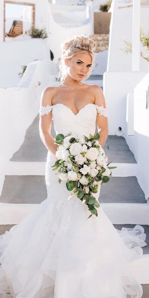 sweetheart mermaid wedding dresses off the shoulder lace beach morilee