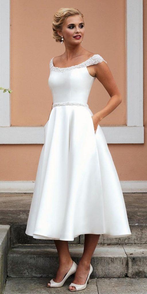 Plain tea length wedding hot sale dress