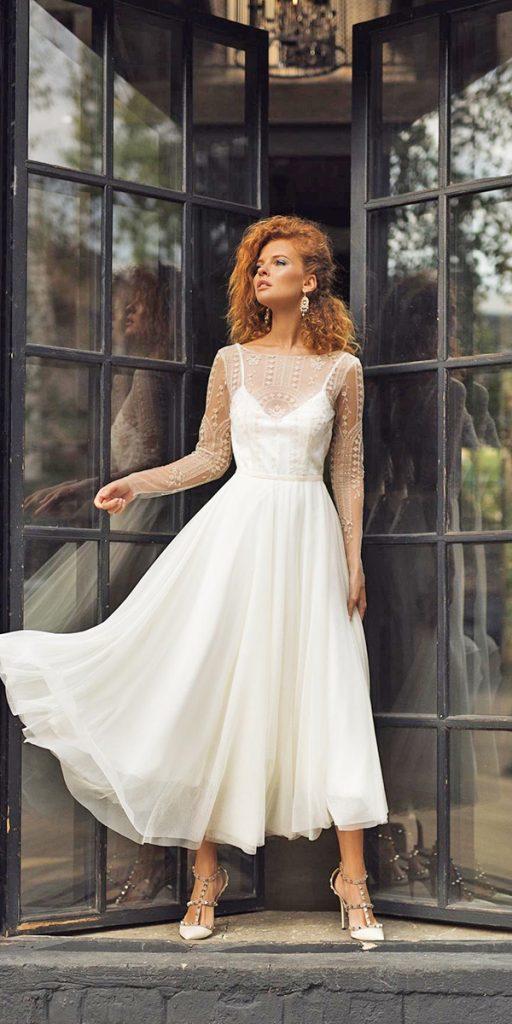 tea length wedding dresses with illusion sleeves alex veil