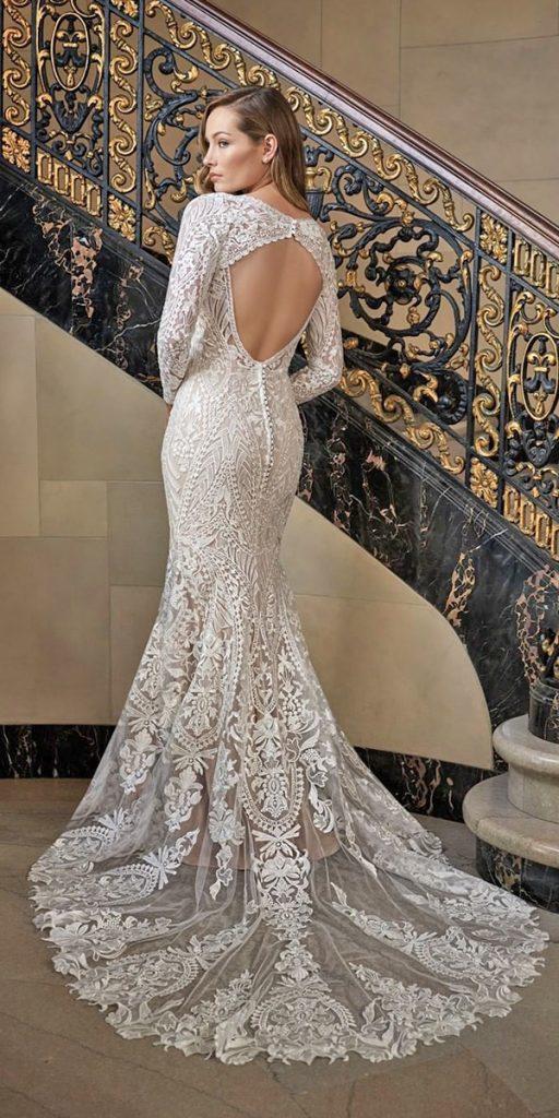 vintage wedding dresses mermaid with long sleeves open back lace jasmine