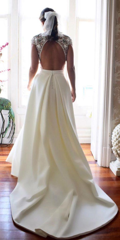 a line wedding dresses open back lace top with cap sleeves alicia