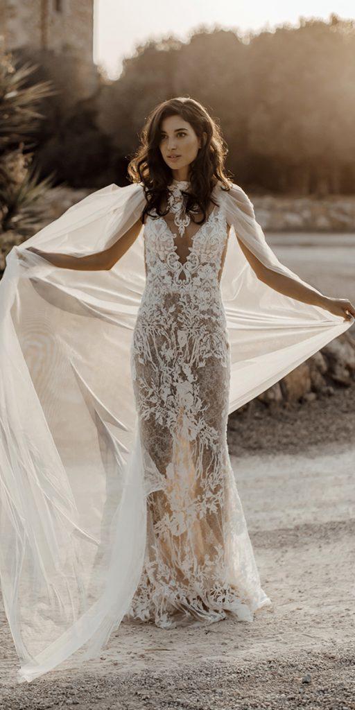 beach wedding dresses sheath lace with cape wona