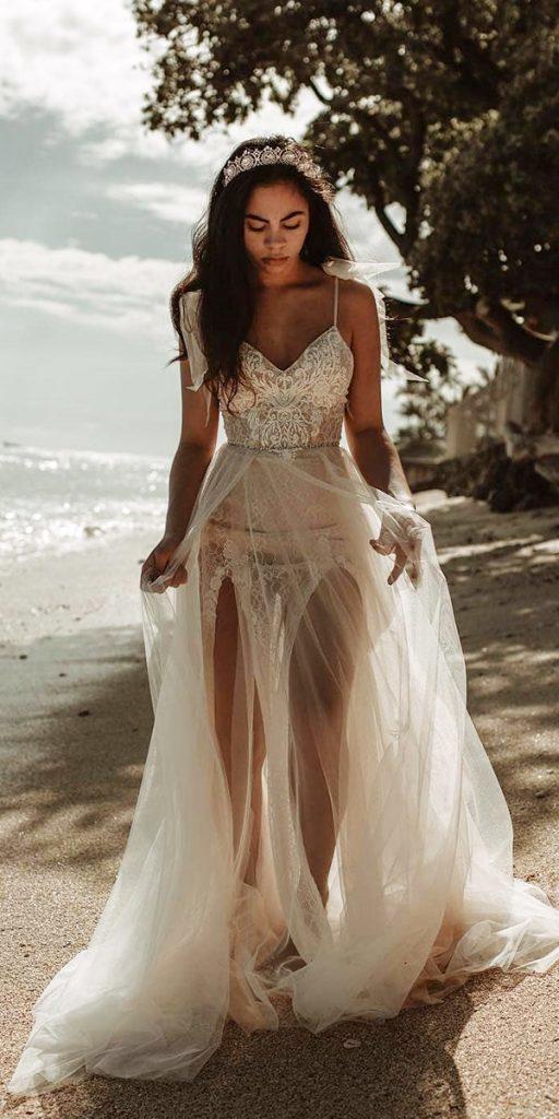 beach wedding dresses with spaghetti straps lace top theelweddingproduction