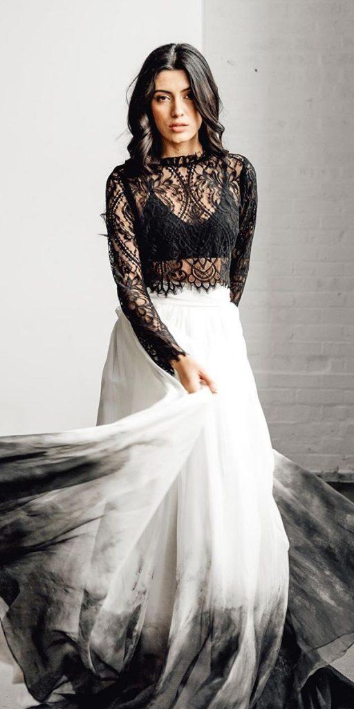 black wedding dresses ombre with sleeves lace top vintage sweetcarolinestyles