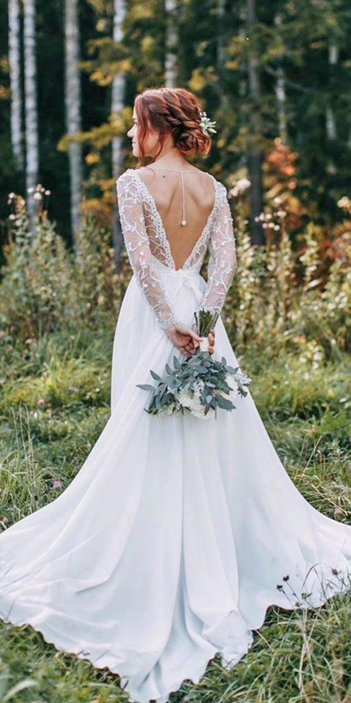 country wedding dresses a line v back with long sleeves alexveil