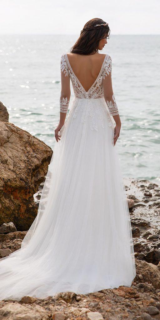 country wedding dresses a line with illusion long sleeves v back lace pronovias