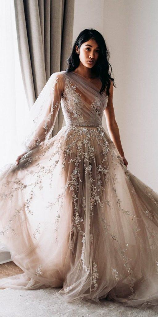 destination wedding dresses one shoulder flowy with floral appliques paolo sebastian