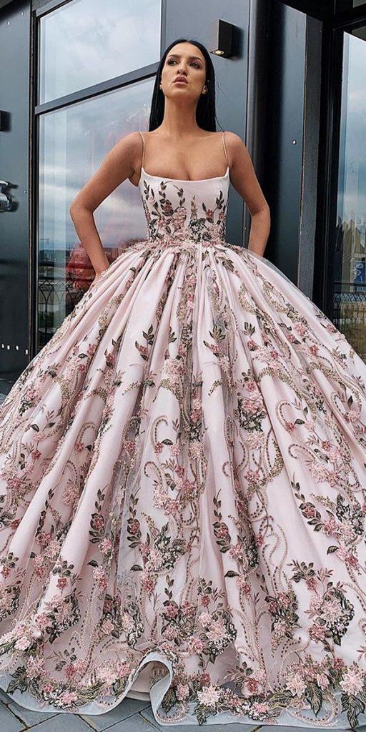 floral wedding dresses ball gown with spaghetti straps appliques liastubllaofficia