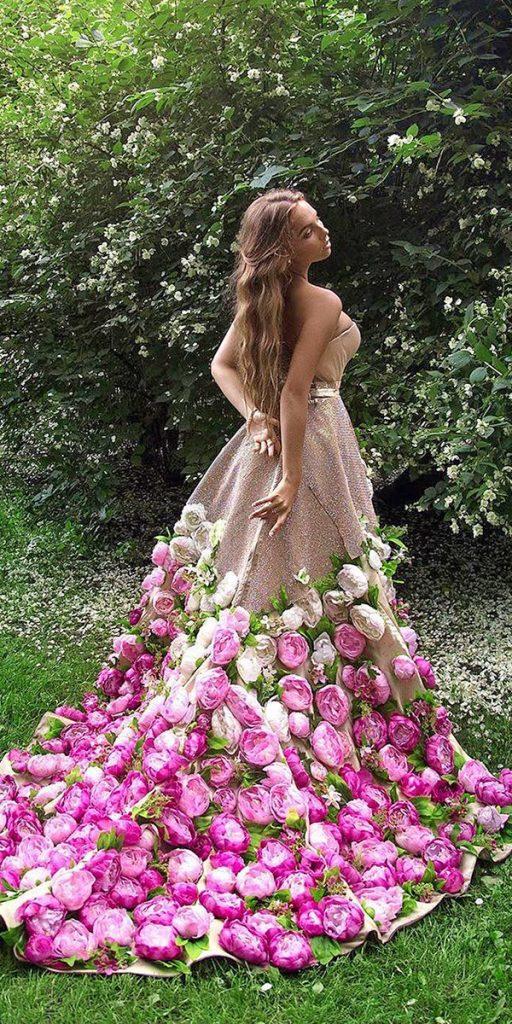 floral wedding dresses low back strapless with 3d floral malyarovaolga