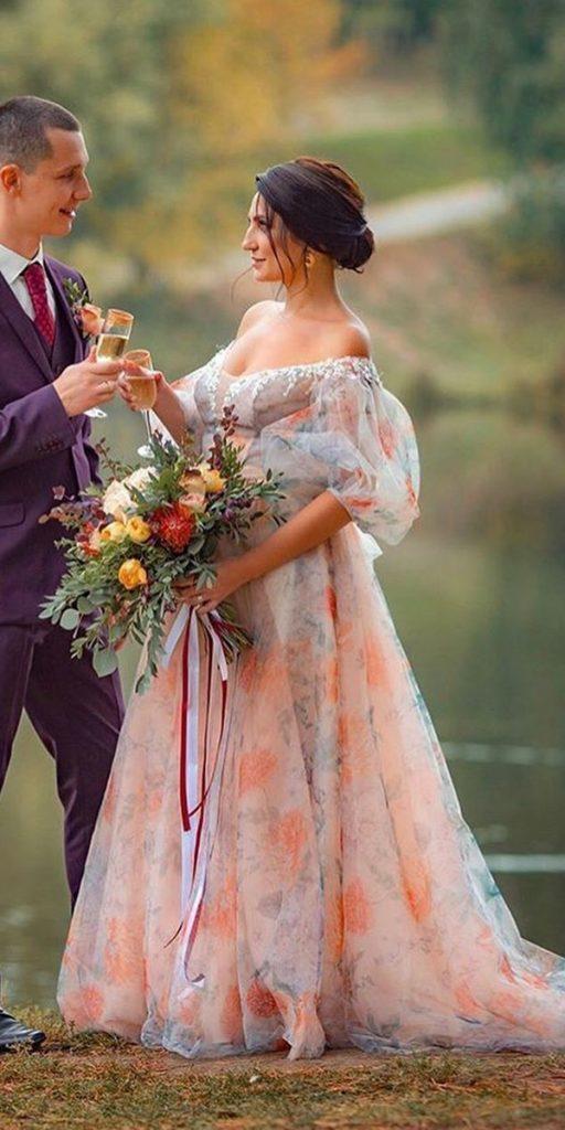floral wedding dresses princess off the shoulder watercolor kookla