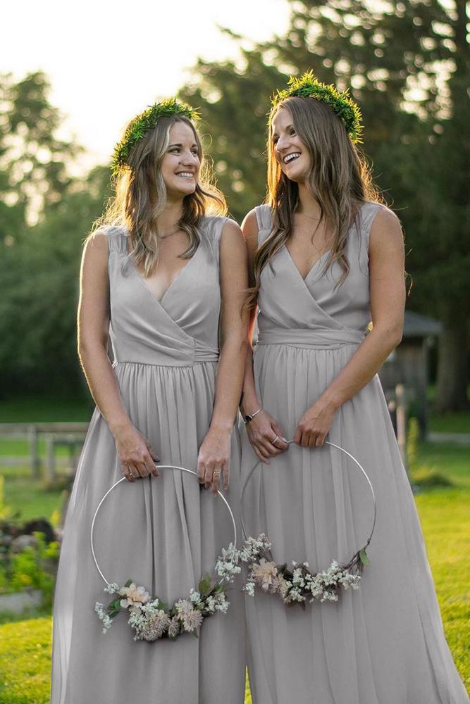 grey bridesmaid dresses a line v neckline country rustic runawayhippie