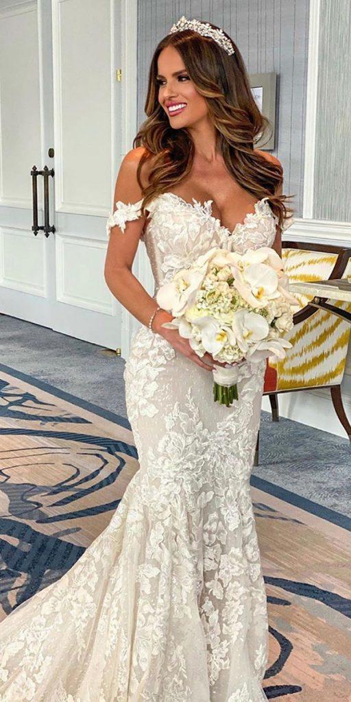 lace bridal gowns mermaid sweetheart neckline off the shoulder berta