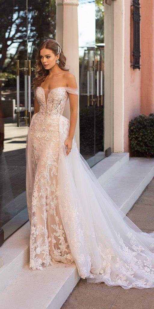 lace bridal gowns sheath off the shoulder sweetheart neckline with overskirt valstefan