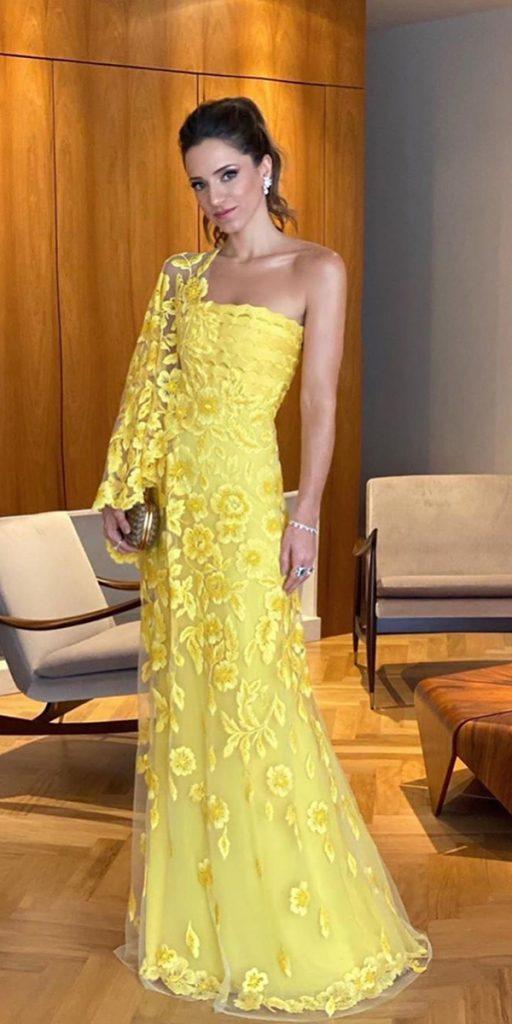 long mother of the bride dresses sheath yellow strapless one shoulder paulodolce