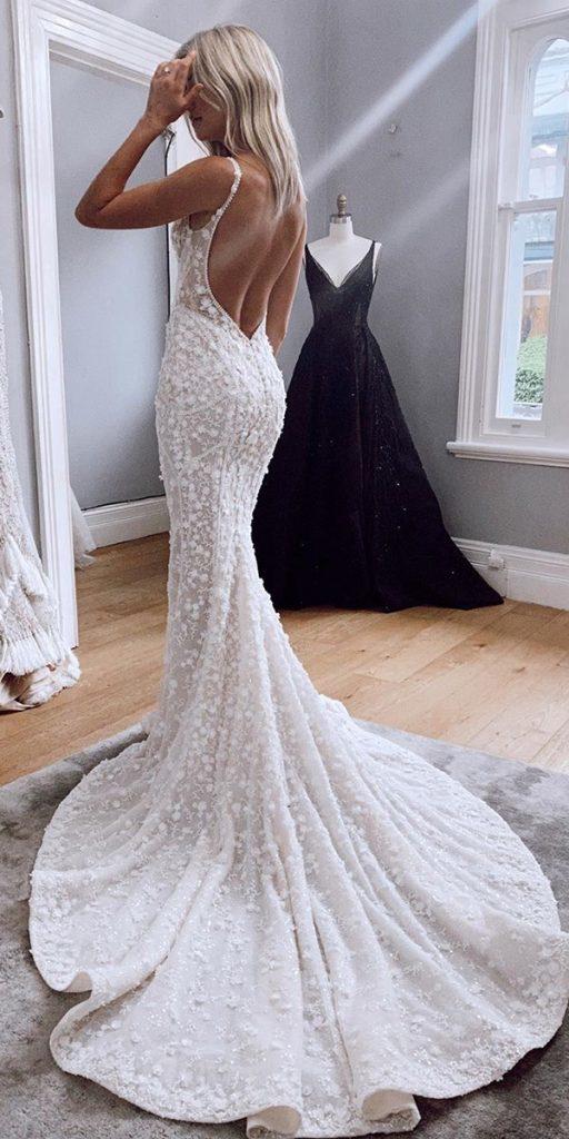 mermaid wedding dresses backless with spaghetti straps train pallascouture