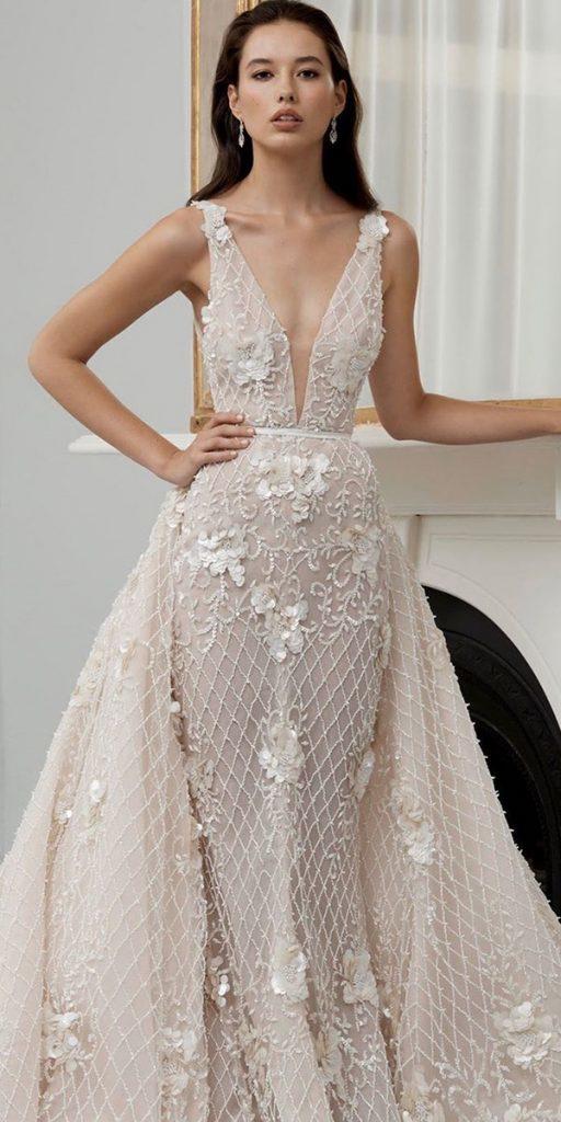 mermaid wedding dresses deep v neckline with overskirt steven khalil