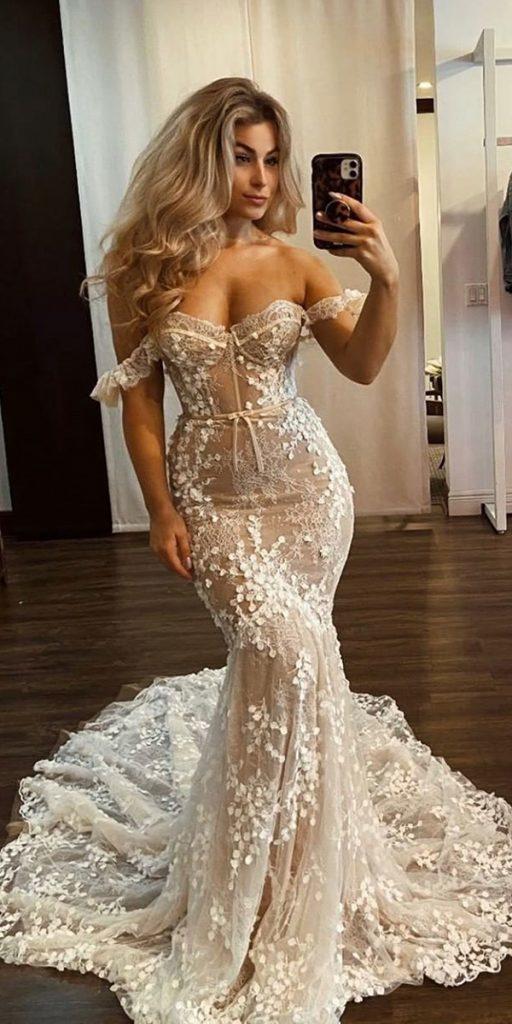 mermaid wedding dresses sweetheart neckline off the shoulder train berta